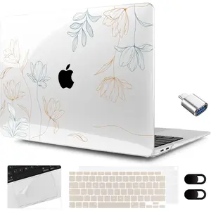 MEEgoodo for MacBook 13.3 inch Case 2021 2020 2019 2018 A2337 M1 A2179 A1932, Clear Case for MacBook M1, Hard Shell with Keyboard Webcam Cover  Trackpad Film  Type C Adapter,Engraving Floral