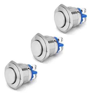 3 count Momentary Push Button , 19mm 3/4" Horn Button  with Screw Terminal,  Stainless Steel Metal Round Starter Power  12V 24V 110V 250V 1NO SPST (High Round )