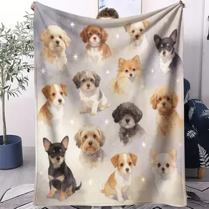 Watercolor Cute Dog Blanket Set, Healing Pet Style Throw, Perfect Flannel Gift for Pet Lovers, Cozy and Soft Pet Blankets