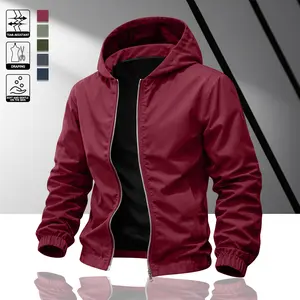 Men's lightweight hooded jacket, surface tactical windproof and wear-resistant fabric, zipper design, street casual style, sports, daily going out on the street, commuting to work, fashionable and versatile trend, suitable for spring and summer wear Coats
