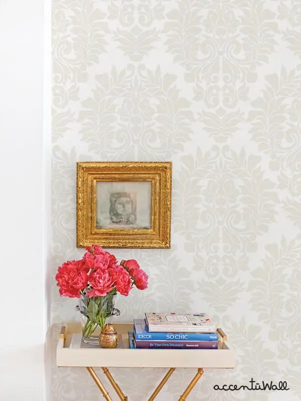 Classic White Damask Decorative Wallpaper - Peel and Stick, Home & Living Room Design Option