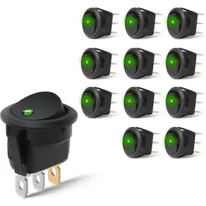 Nilight 12PCS Round Rocker Switches 12V 24V 20A Green LED Toggle swtiches SPST 3 Pin 2 Position for Car Truck Vehicle Boat Marine Rocker On Off Control