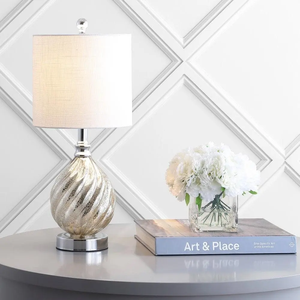 JONATHAN Y Lawrence Glass-Metal LED Table Lamp - Aesthetic 13W CFL Ready Atmosphere Lamp with Bases & Shades, Bedroom Night Light for Living Room Home Decor