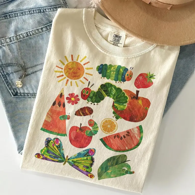 Comfort Colors Hungry Caterpillar Shirt, Back to School Teacher Graphic Tee, Children’s Book Teacher T-Shirt, Teacher Life Gift