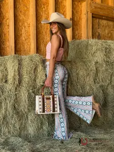 Women's Cerulean Rock-and-Roll Americana Aztec Print Bell Bottom Jeans, Style RRWD7PR1AX