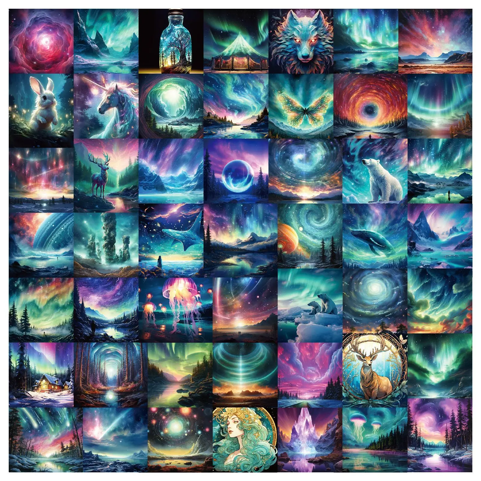 Aurora Series Sticker, Fantasy Themed Decorative Sticker, DIY Decals for Water Bottle, Laptop, Cellphone, Smartphone Casing, Scrapbooking, Journal Making, Screen Protector