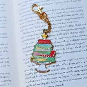 Christmas Book Tree Hard Enamel Ornament Colorful Metal Decoration Classic Style Festive Decor for Book Lovers 2.5” x 1.5”