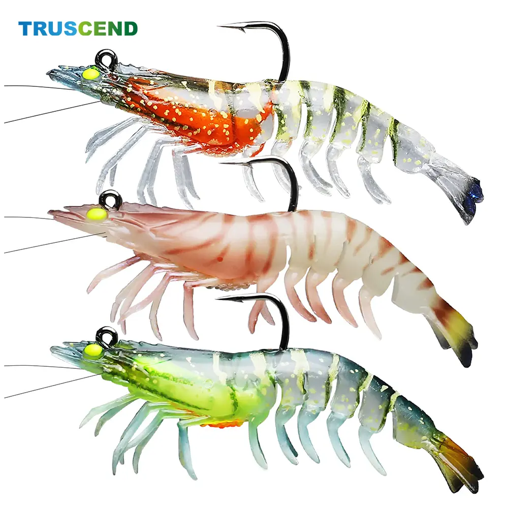 TRUSCEND Easy Catch Pre-Rigged Soft Fishing Lure Set, Durable TPE Artificial Fishing Lures with Life-Like Look, Weedless Bass Jig, Shrimp & Crayfish Baits for Freshwater/Sea, Crappie Jigs, Artificial Fishing Lure