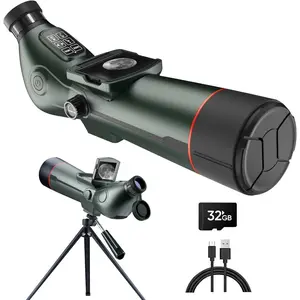 Digital Spotting Scope with Screen Portable Auto-Focus Electronic 4K Smart Telescope with Tripod 32GB SD Card and Carrying Bag for Stargazing Bird Watching, Wildlife Viewing Hunting Green