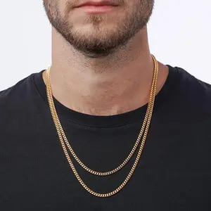 18K gold plated Cuban chain, men's 3.5mm cool Cuban chain, hip hop style, 18/20/22/24 inches, unisex
