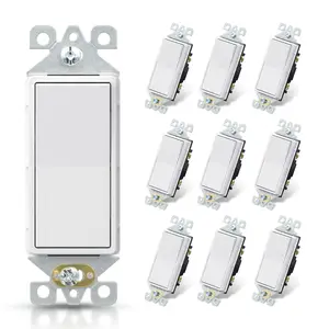 10 Pack Rocker Light Switch with Wall Plate, Modern Decorator Switch 15A, Easy Install Home Upgrade
