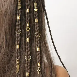 35PCS Gold Boho Hair Braid Rings & Clips - Dreadlock Beads With Star-Heart-Leaf Charms, Retro Hip Hop Jewelry, Bohemian Bridal Headwear, Festival Fashion Accessories