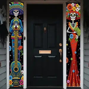 Day of the Dead Decorations, Mexican Dia De Los Muertos Porch Hanging Banner, Halloween Party Banners, Outdoor Indoor Home Decoration