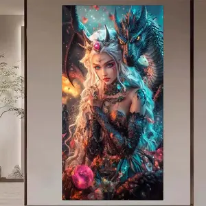 1 DIY diamond painting kit, 5D diamond art set, DIY decoration, dragon, princess, gemstone diamond painting kit full round drills, mosaic, diamond art, DIY art home decor, Wall art painting, suitable for Christmas.