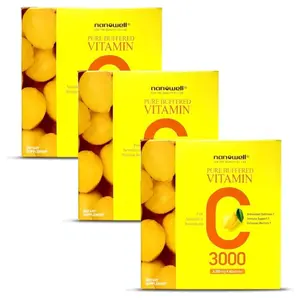NANOWELL Pure Buffered Vitamin C 3000 mg per Serving, Dietary Supplement for Immune Support - 60 Sticks x 3 Boxes, 6 Months Supply (180 Count)