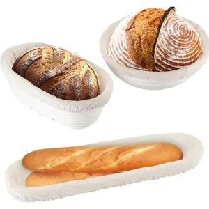 3 Packs Bread Banneton Proofing Basket 9" Round and 10" Oval and 15 Inch Oval Cane Sourdough Baskets Bread Baking Dough Bowl for Bakery  Bakers