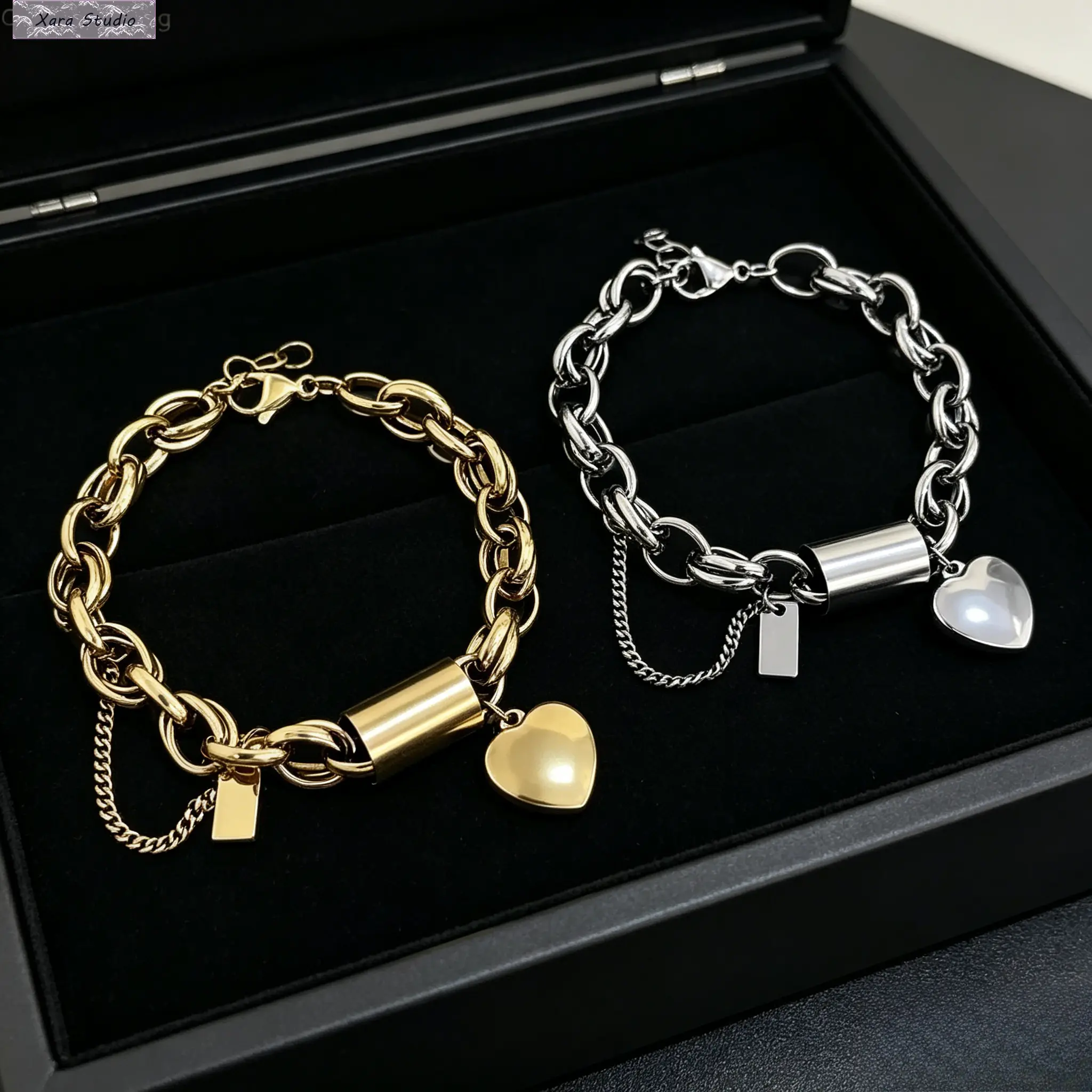 Stainless Steel Chunky Chain Bracelet with Heart Charm, Y2K Statement Wrist Jewelry for Women & Men, Heavy Duty Tarnish Resistant Link Bracelet, Lucky Friendship Gift for Daily Wear, Valentine's Day Anniversary