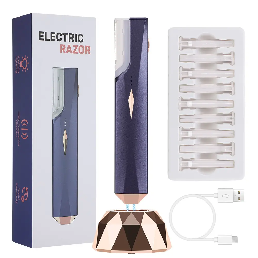 Sonic Dermaplaning Tool  Ultrasonic Hair Trimmer with Light, 3 Gears, 9 Replacement Blades, Face Body Hair Removal, Wireless Charging, Facial Hair Remover