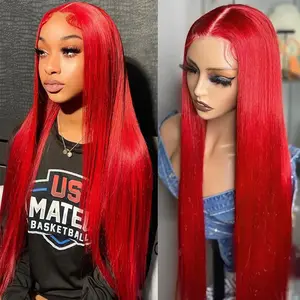 Tuneful Hot Red Hair Wig 13x6 Lace Front Wigs Human Hair 613 Straight Pre Plucked Red Wig HD Transparent Lace Frontal Human Hair Wigs Red Colored 180% Density Cosplay Hair