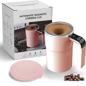 Automatic Magnetic Stirring Coffee Mug Temp Display USB Rechargeable 304 Stainless Steel Spill-Proof One-Touch Stir Cup Portable for Coffee Tea Cocoa Home Office Travel
