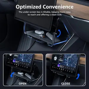 Tesla Under Screen Hidden Compartment – Center Console Storage Shelf for Model Y & Model 3 2016–2025 Detachable Organizer Table for Phone Key Card & Small Essentials, Tesla Interior Accessory