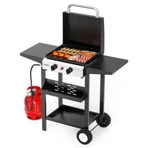 [TOP RATED - FLASH SALE] ROVSUN 2-Burner 20000 BTU Portable Rolling Propane Outdoor Griddle with Stand & Lid