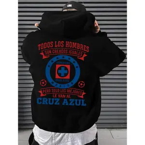 Men's Cruz Azul FC Fan Apparel Graphic Hoodie -   Blend Long Sleeve Pullover Regular Fit | Soft & Breathable Fabric, Durable Print, Everyday Comfort, Machine Washable, streetwear casual outdoor