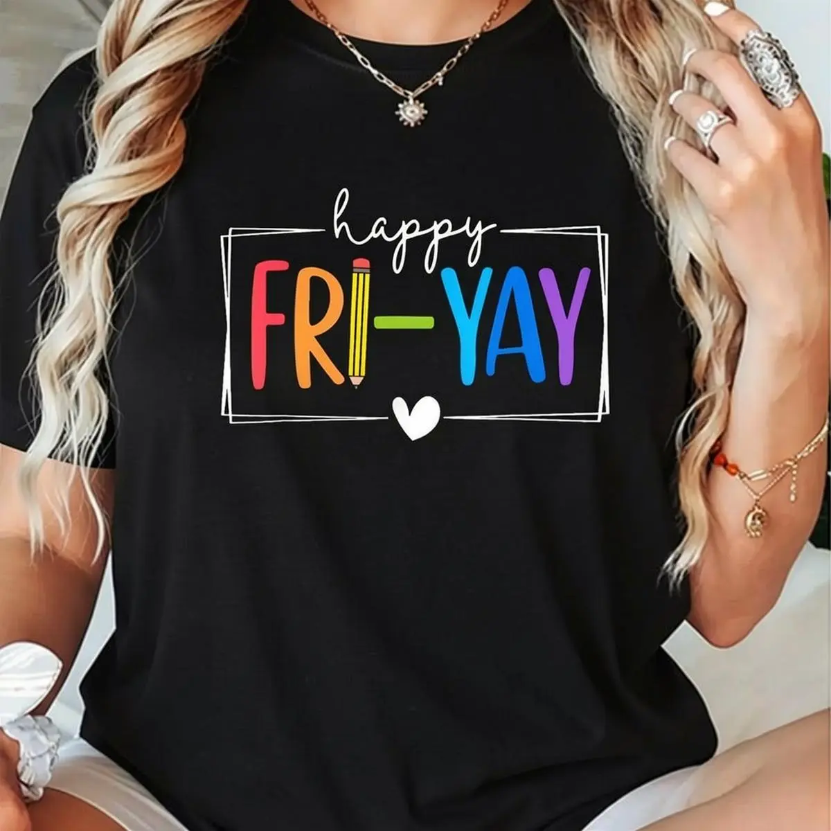 Happy Fri-Yay Funny Fri Yay Teacher Student Friday Weekend T-Shirt casual Fashion graphic tees for women