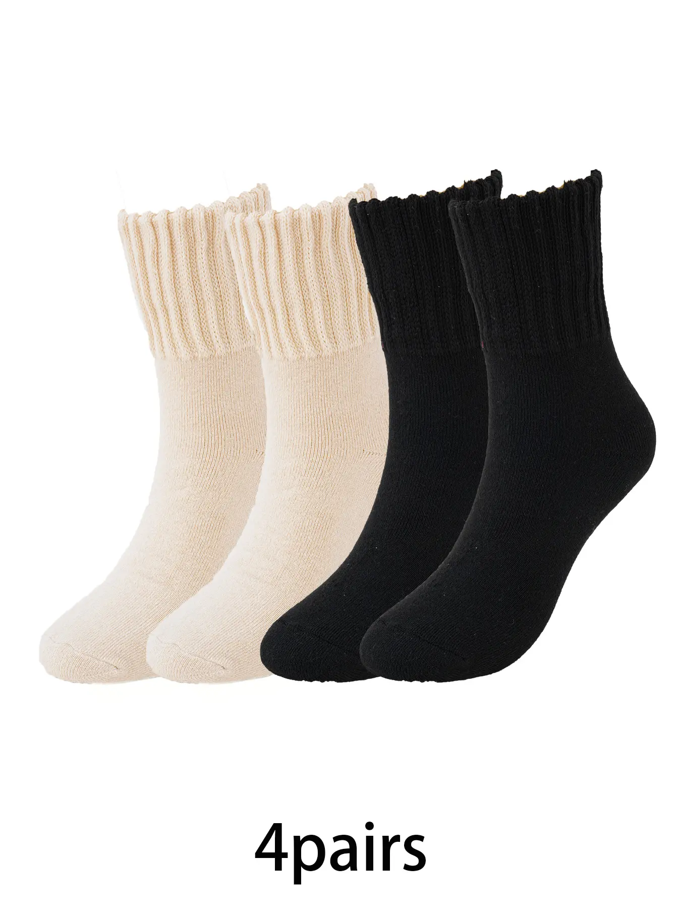4 pairs of simple and fashionable thick plush Fuzzy knitted socks, comfortable knitted soft mid tube socks, women's winter warm knitted socks Lady Slouch Socks, Socks Set