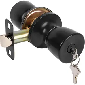 Door Knob with Lock and Key, Matte Black Door Knobs Exterior Door Knob for Bedroom and Bathroom, Keyed Entry Door Knob Interior, Stainless Steel Door Handle,1 Pack