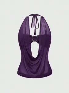 SHANIAH Hippie Women's Y2K Retro Deep Draped Neck Backless Street Style Strapless Tank Top