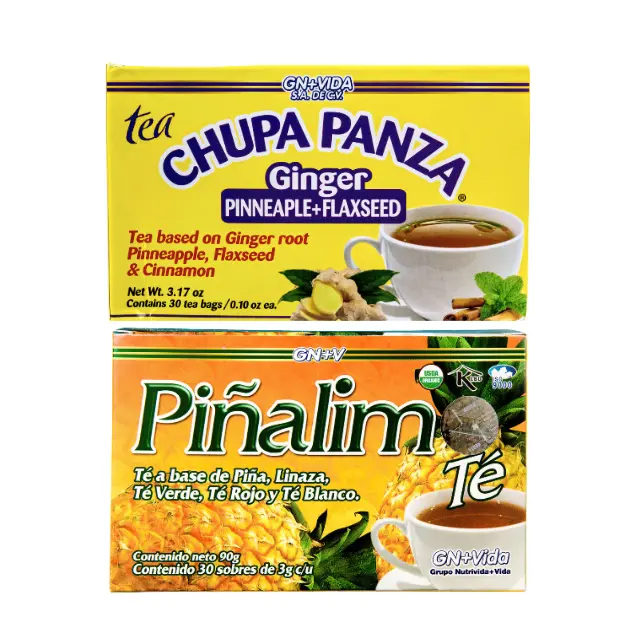 GN+VIDA Chupa Panza & Piñalima Herbal Tea Combo - 30 Fruity Ginger Flavor Tea Bags (0.10oz Each), Pineapple-Infused Beverage, Adult Natural Health Supplement, 24-Month Shelf Life