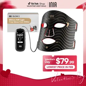 INIA GLOW 2 Red Light Therapy Mask , 4 Light Modes with 850nm NIR, 2600mAh Rechargeable LED Face Mask for Skincare at Home and Travel, Best Valentine's Day Gift for Her