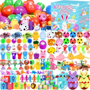120 Pcs Prefilled Plastic Easter Eggs Filled with Assorted Toys Stickers Inside for Kids Boys Girls Toddlers Easter Theme Party Favors Easter Eggs Hunt Basket Filler Stuffers Classroom Prize Supplies