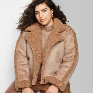 Wild Fable Women's Button Up Winter Faux Shearling Jacket Collar Casual