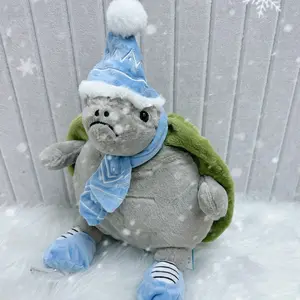 38cm Ski Timmy Turtle Plush Toy, Cuddly Stuffed Animal, Detachable Hat Scarf Shoes, Kids' Interactive Doll, Perfect Gift for Day New Year Birthday