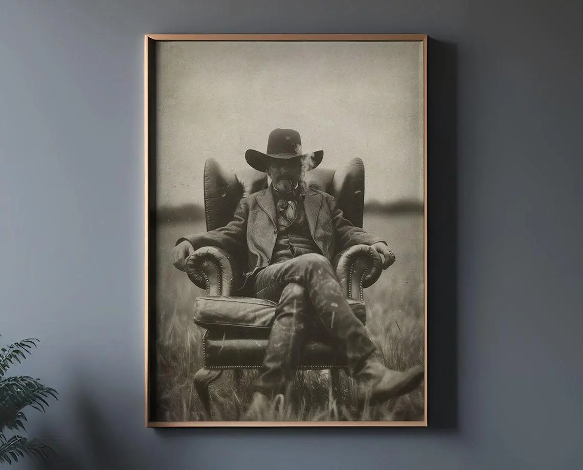 Wild West Texas Outlaw Graphic Poster Wall Art - Sepia Tone Vintage Print, Eco-Friendly Fade-Proof Luster Paper, Western American Farmhouse Kid Room Home Decor