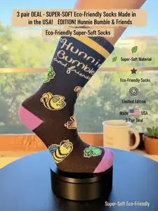 3 pair DEAL - SUPER-SOFT Eco-friendly Socks Made in the USA! LIMITED EDITION! Hunnie Bumble & Friends