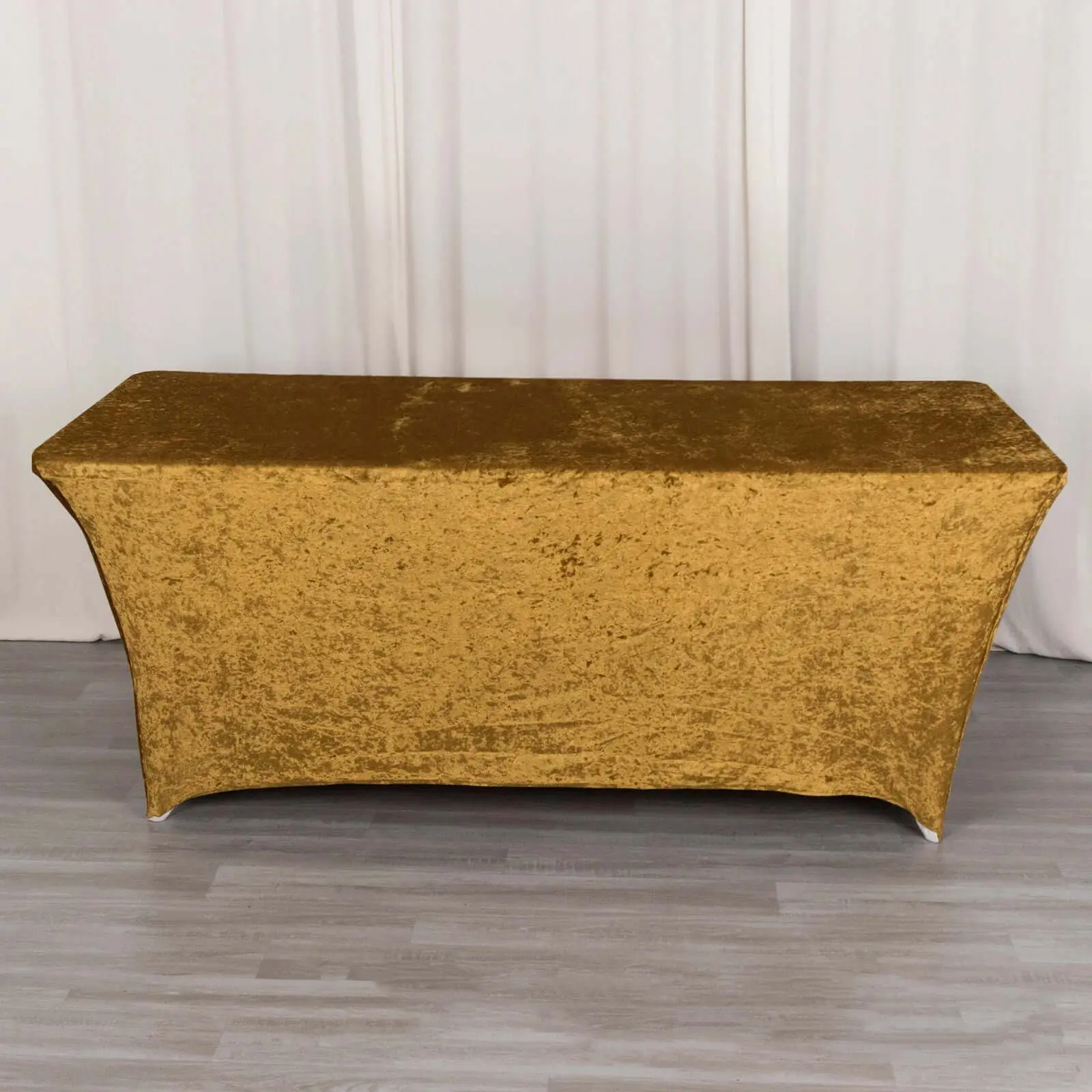 6ft Gold Crushed Velvet Stretch Rectangle Overlay Table Cover - Wrinkle-Free Household Textile, Party Decoration Supplies, Graduation Ceremony Decoration, Modern Elegant Accessory, Photo Booths Essential