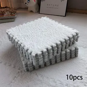 10pcs Solid Color Interlocking Mats, Washable Reusable Exercise Play Mats, Furry Soft Comfort Area Rugs for Living Room, Bedroom, Indoor and Outdoor Use