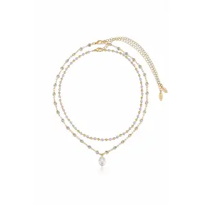 Ettika Crystal Spark & Ball Chain Necklace Set | 18K Gold Plated | Pearl Bowknot Layered Necklace | Elegant Jewelry Gift for Her Elegant Pearl Bowknot
