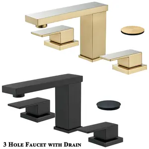 Senlesen Matte Black Bathroom Sink Faucet 3 Hole 8 inch Widespread Bathroom Vanity Faucet with Pop Up Drain, 2 Handle Faucet with Water Supply Hoses