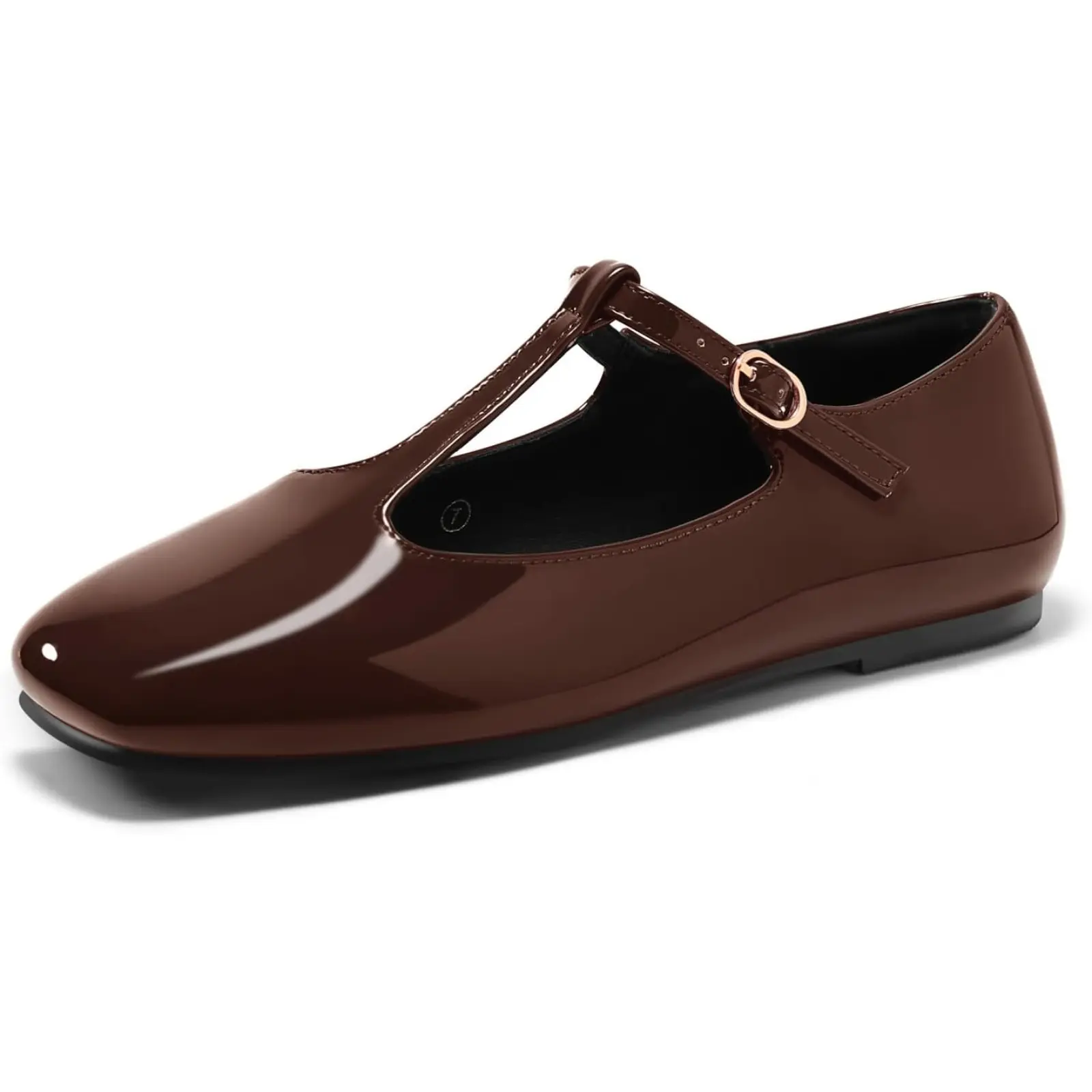 Coutgo Womens Mary Jane Flats T-Strap Closed Square Toe Ballet Flats Ankle Strap Dress Shoes