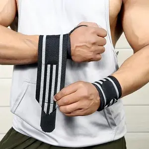 Unisex Athletic Wrist Support Bracelet - Elastic Compression Wrap for Weightlifting & Fitness Training, Black with Red Stripes, Multiple Colors Available, One Pack, Wrist Strap for Working Out, Gym Accessory, Stylish Workout Gear, Durable Elastic Material
