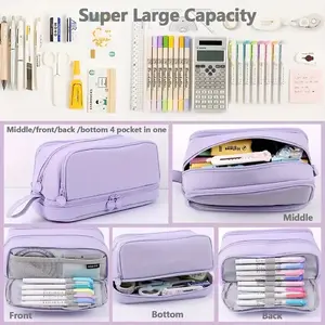 Triple-Layer Oxford Cloth Pencil Case, Spacious Organizer with Dual Zipper Compartments, Holds over 100 Pens, Stationery Supplies, Ideal for School & Office Use