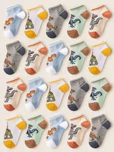 5 Pairs Boys' Cartoon Dinosaur Ankle Socks, Soft Comfortable Breathable Mesh Short Socks, Casual Sports Low Top Socks, Random Color/style, Casual Stylish Socks, Animal Socks