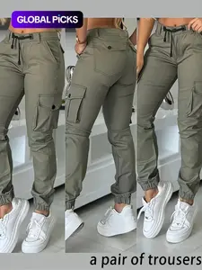 New High Waist Slimming Fit Women's Casual Fashion Pants, Army Workwear Long Trousers, All Seasons Comfortable Ladies' Clothing