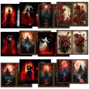 Gothic Castle, Rose, Ghost & Moon Pattern Scrapbook Paper & Sticker Set, Art Stickers, Sticker Packs, 58pcs/set Decorative Material Paper & Stickers, Gift Wrapping Paper, Scrapbook & Journal Making Supplies, Scrapbooking Supplies, Vintage Material Paper