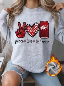 Women's Casual Round Neck Long Sleeve Sweatshirt, Soda Hand Gesture Heart Pattern, Attractive Graphic Tee, Casual Pullover Tops, Fall Winter Spring