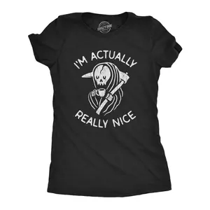 Womens I'm Actually Really Nice T Shirt Funny Coffee Death Halloween Spooky Graphic Tee Funny Womens T Shirts Cute Vintage Fashion Casual Ladies T-Shirt Gift Halloween Tops for Women Funny Coffee Top Women's Black